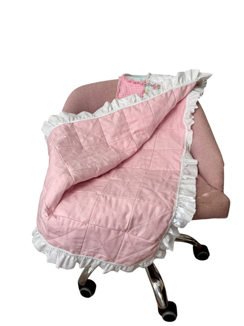 Pastel Floral & Pink Gingham Rag Quilt with Eyelet Ruffle