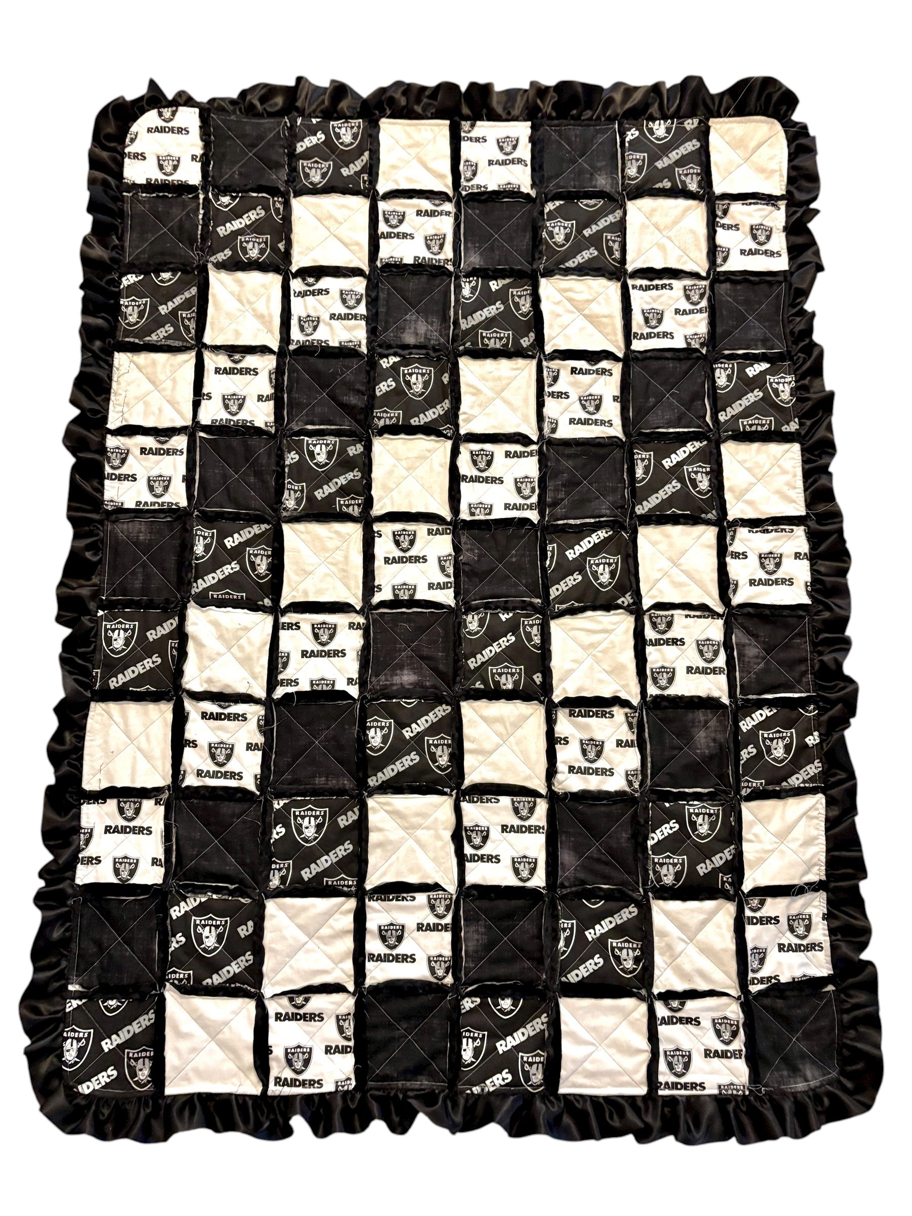 Handmade Raiders Rag Quilt with Black Satin Ruffle & Glitter Squares🖤