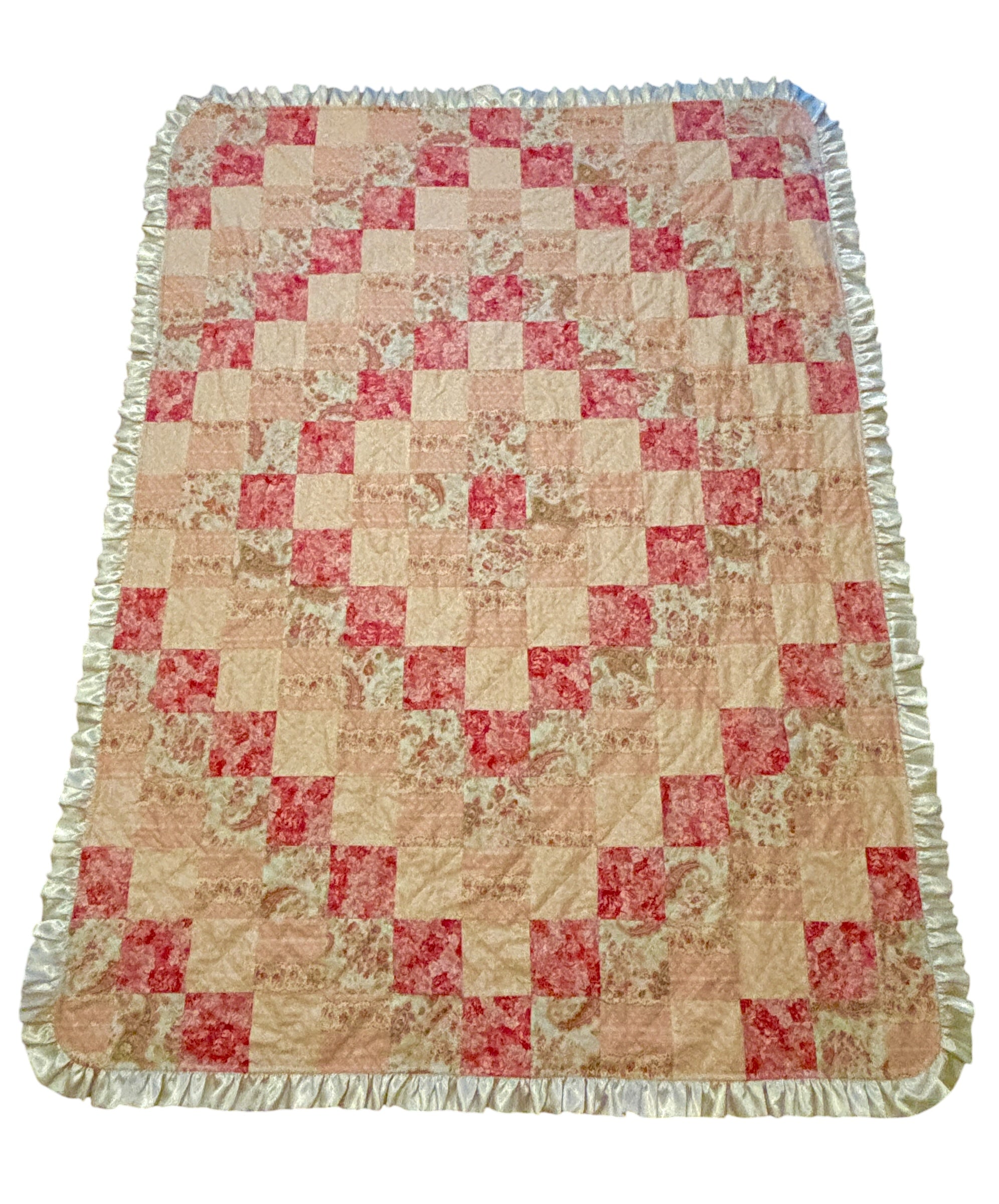 Rose Garden Rag Quilt with Satin Ruffle Edge