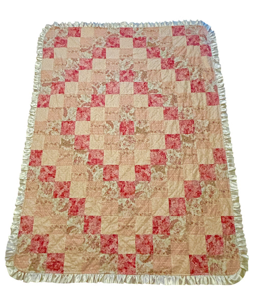Rose Garden Rag Quilt with Satin Ruffle Edge
